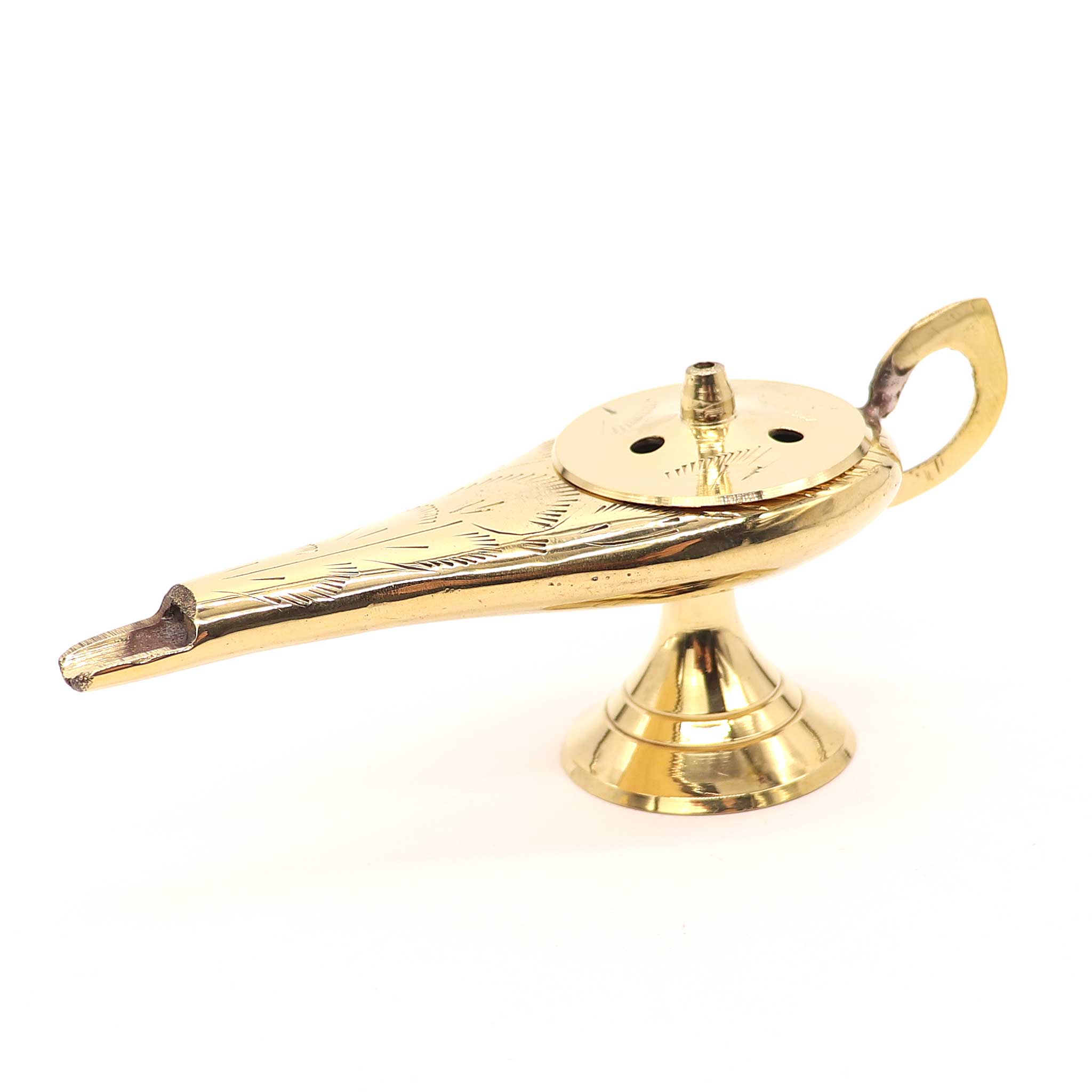 Antique Etched Solid Brass Incense Burner Aladdin Style Lamp 