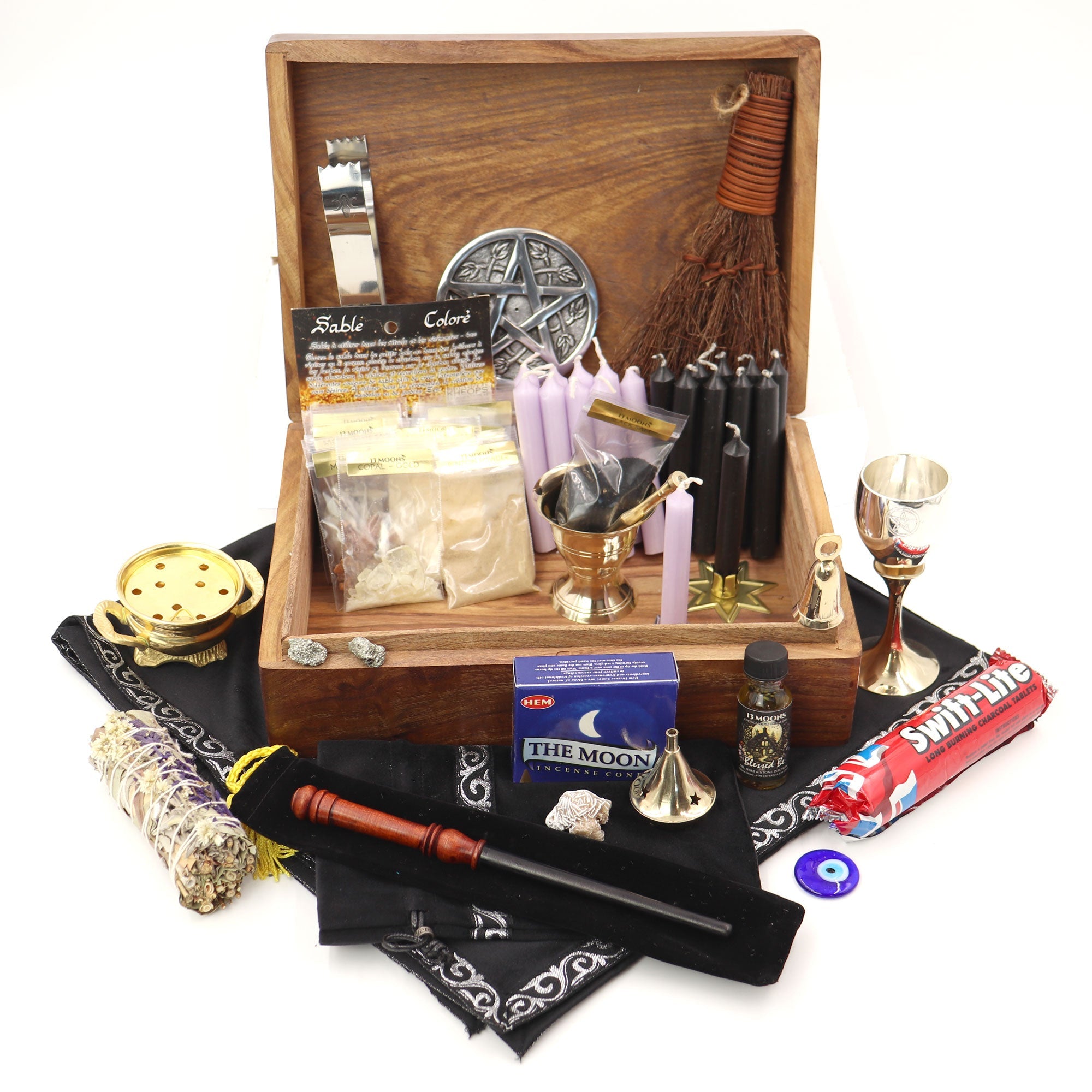 Triple Moon Wiccan Altar Box Kit ~ Herbs ~ Incense ~ Altar Cloth ~ Altar Tile ~ Wicca ~ Witch ~ Lavender ~ Black Salt ~ Yarrow ~ Wormwood good