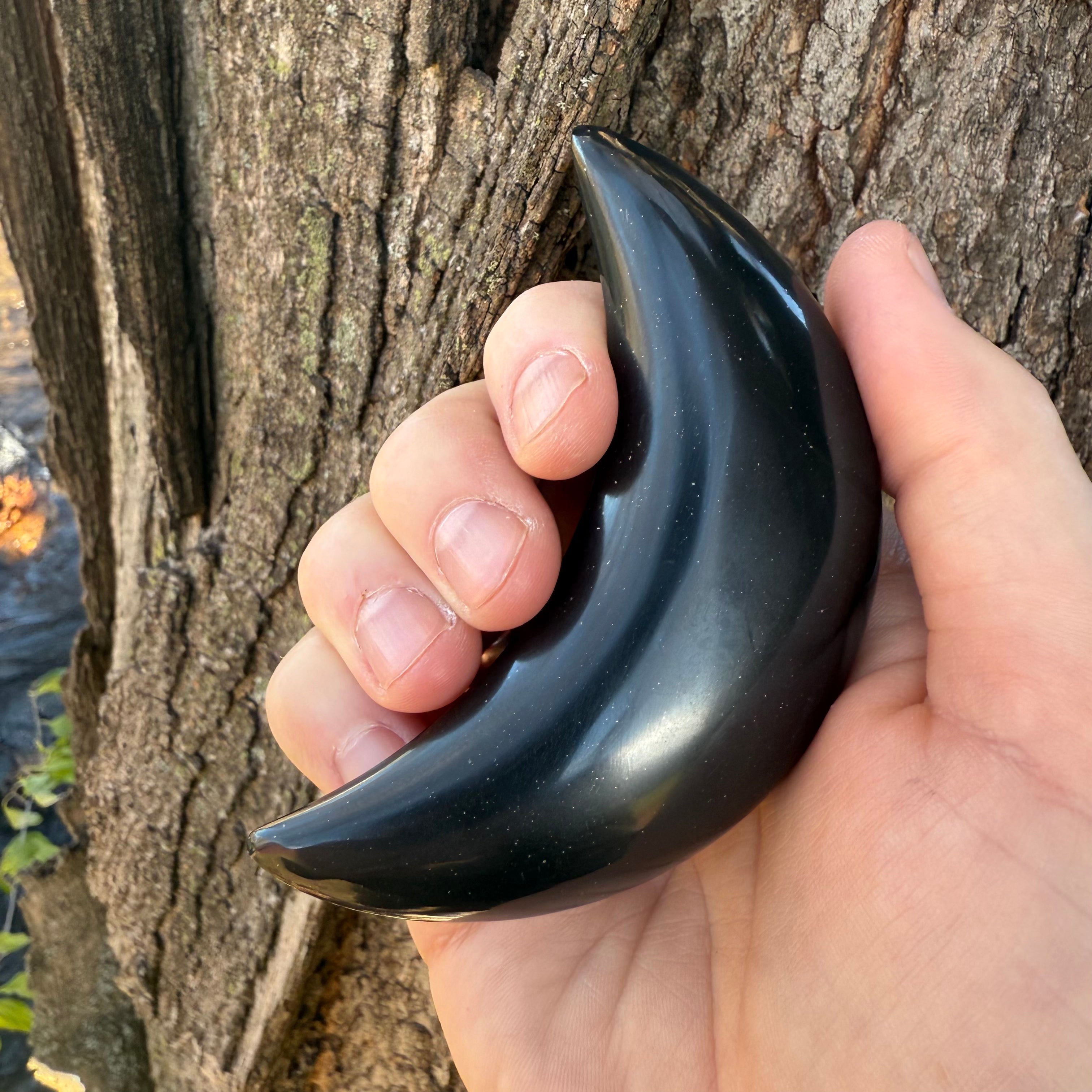 Black Onyx Crescent Moon with Pyrite