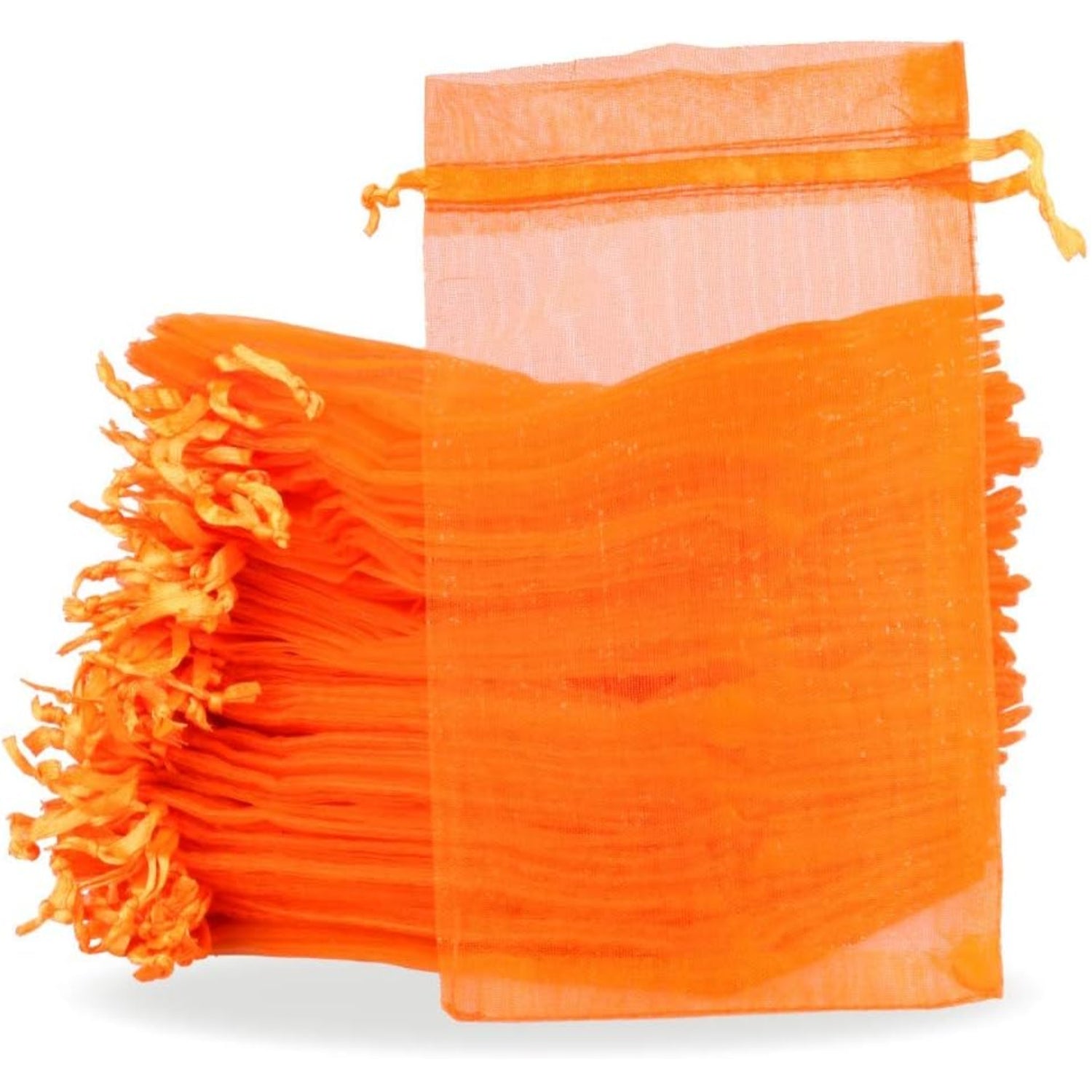 Orange Organza Drawstring Bags