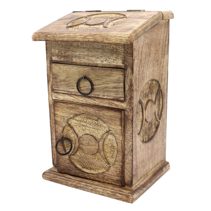 Herb Chest with Triple Moon Design on top, side and front