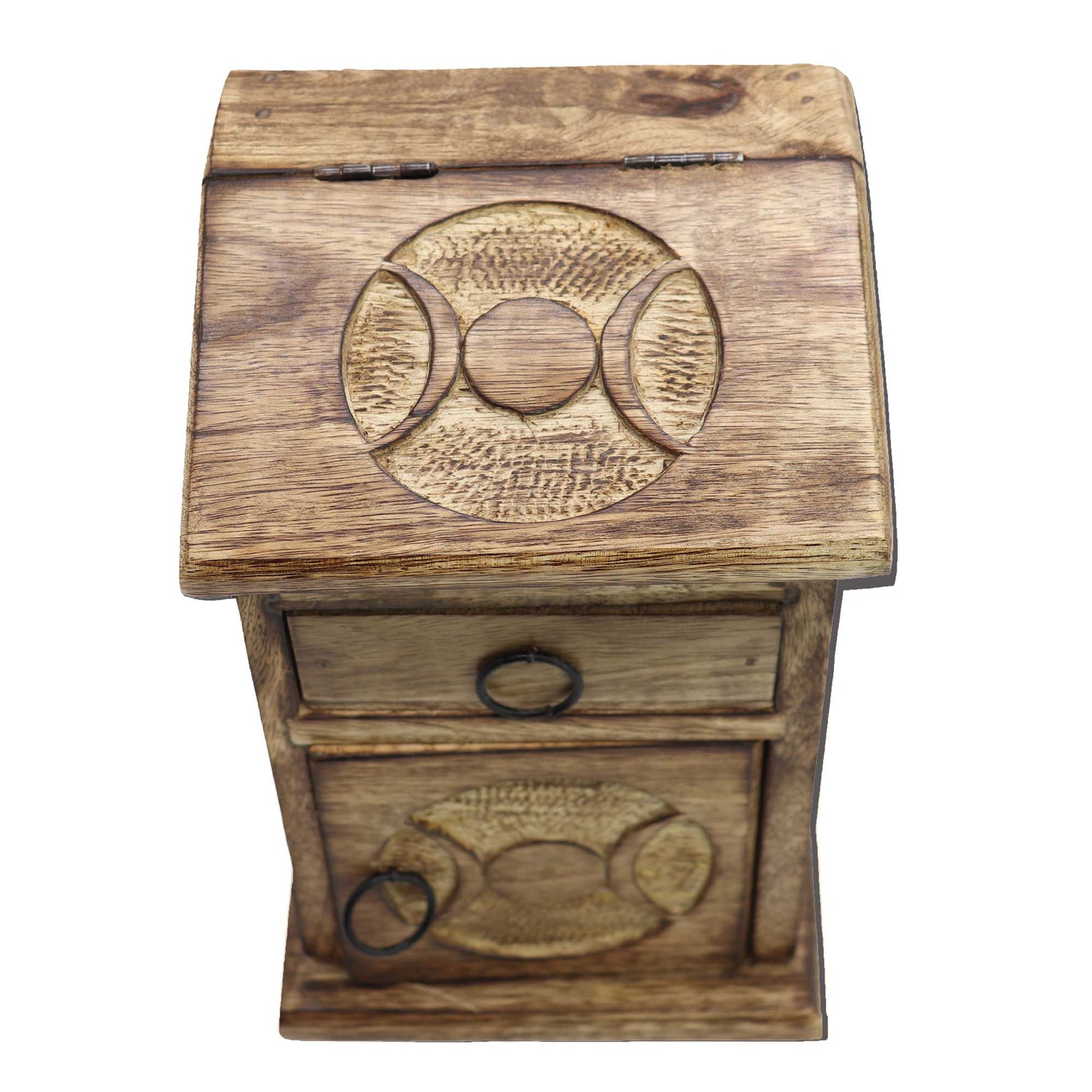 Triple Moon Wood Chest for storage of witchcraft supplies