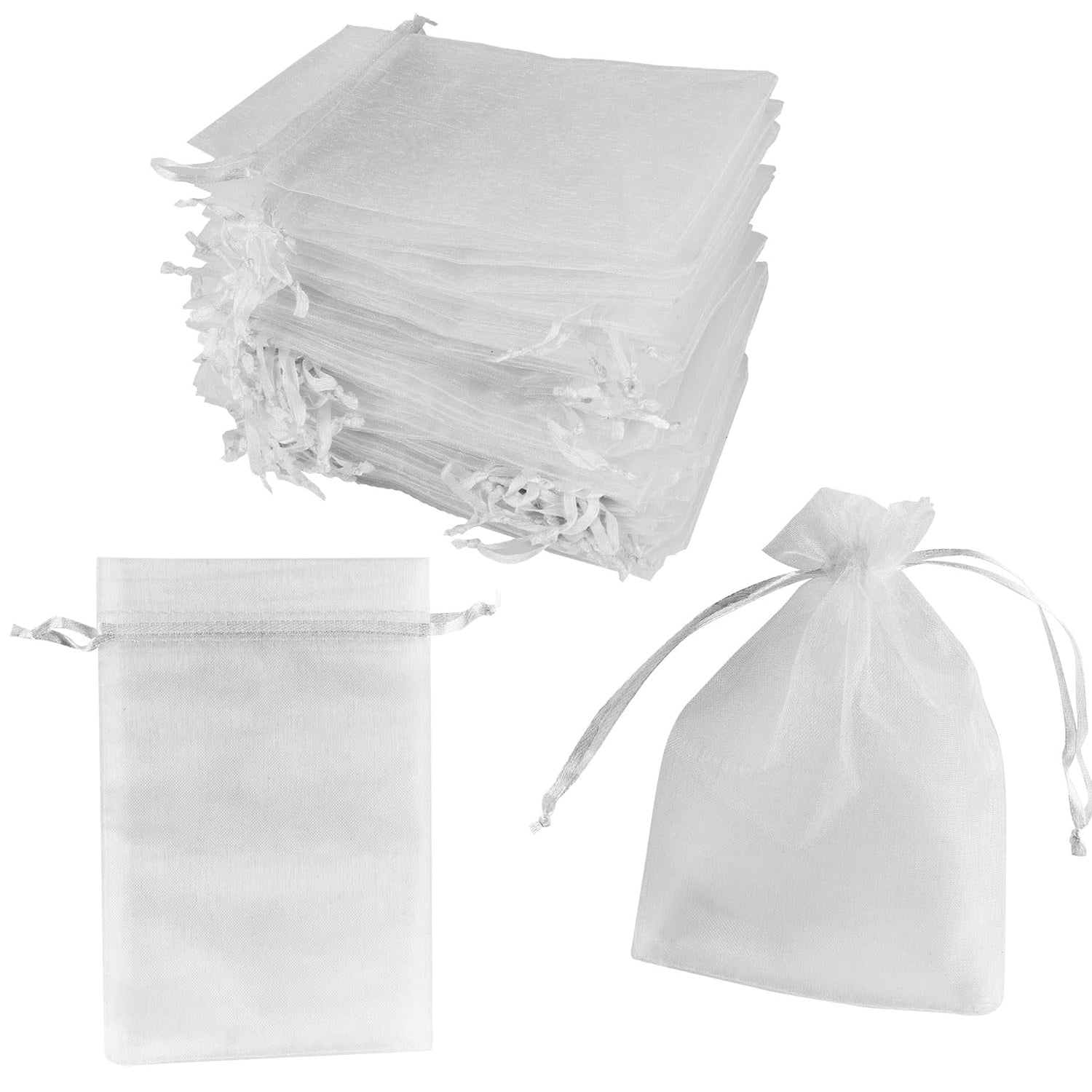 White Organza Drawstring Bags