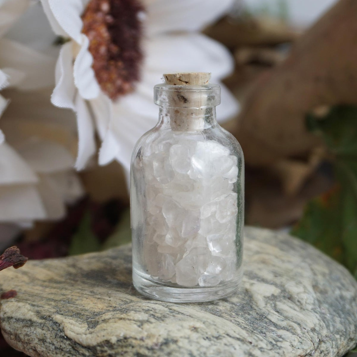 Clear Quartz Chips in Glass Bottle 0706 Gemstone Factory